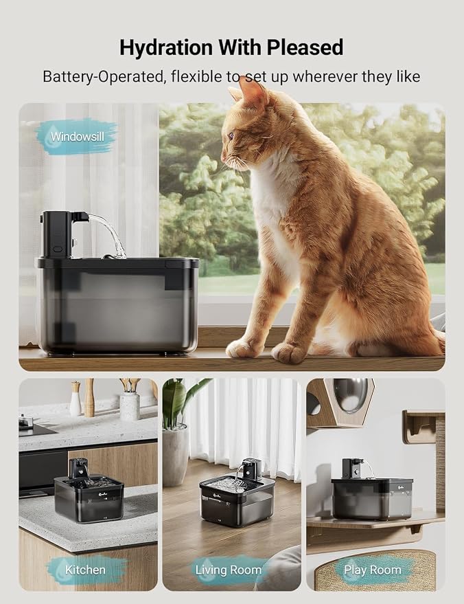 DownyPaws Wireless Cat Water Fountian Black and Cat House for Indoor Cats Cream