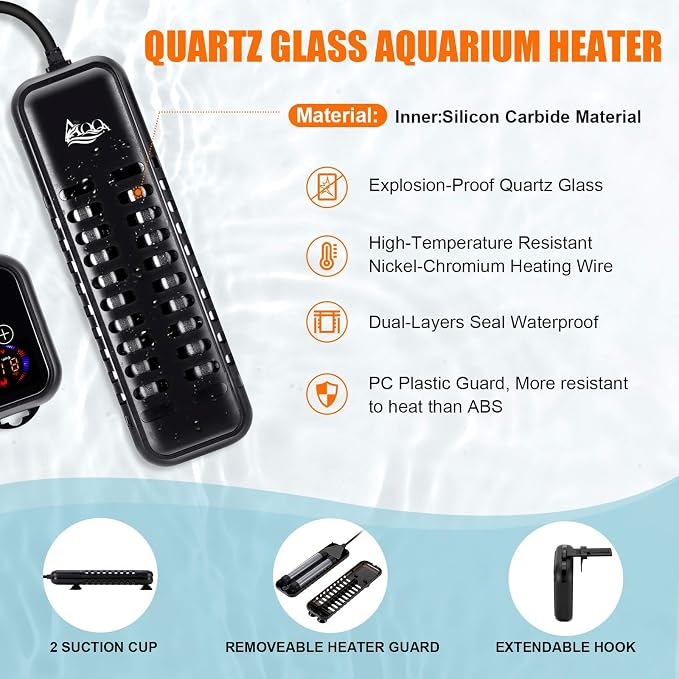 AQQA Aquarium Heater 800W for 80-220 Gallon Fish Tank Heater Submersible Betta Fish Heater for Aquarium Thermostat Heater for Freshwater and Saltwater (800W for 80-220 Gal)