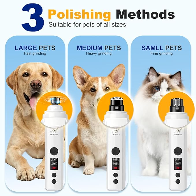 Silent Groom Pro Nail Grinder, Dog Nail Trimmers with 2-Speed, 2 LED Lights, 2 Grinding Wheels, USB Rechargable Dog Nail Grinder, White