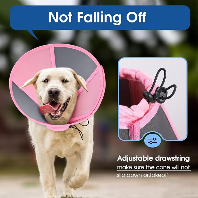 Dog Cone, Soft Dog Cones for Large Dogs After Surgery, Adjustable Cone for Dogs to Stop Licking, Pet E-Collar Alternative for Wound Healing, Pink Large