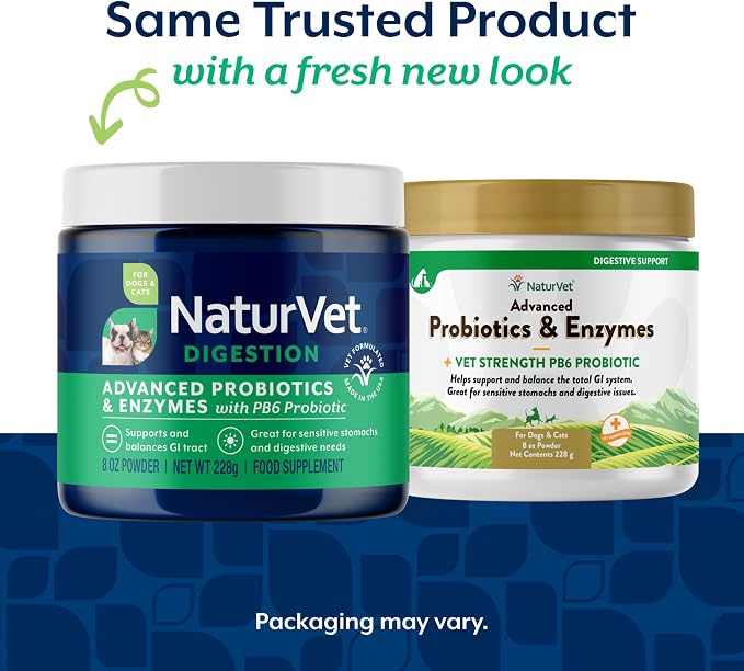 NaturVet – Advanced Probiotics & Enzymes - Plus Vet Strength PB6 Probiotic | Supports and Balances Pets with Sensitive Stomachs & Digestive Issues | for Dogs & Cats (8 oz)