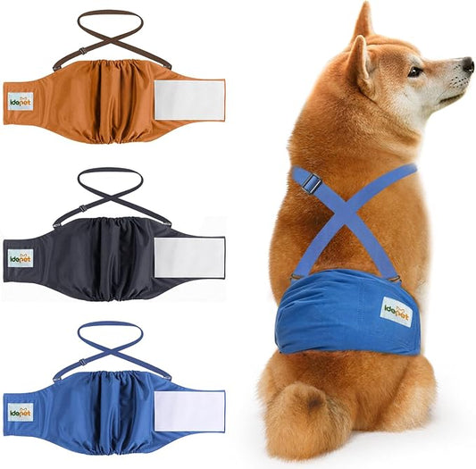 Idepet Belly Bands for Male Dogs with Suspender Detachable, 3 Pack Male Dog Belly Bands Washable Doggie Boy Diapers Reusable Male Pee Wraps for Small Medium Dog XL