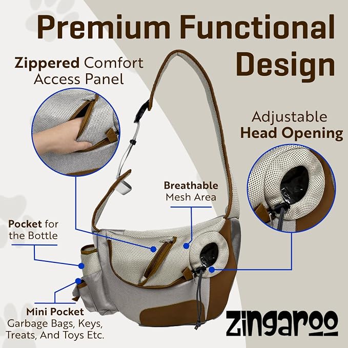 Hands-Free Sling Pet Carrier for Cats and Small Dogs up to 7lbs – Travel Set Includes Foldable Water Bowl & ID Card – Breathable Mesh, Safety Hook & Adjustable Padded Strap for Walking & Travel