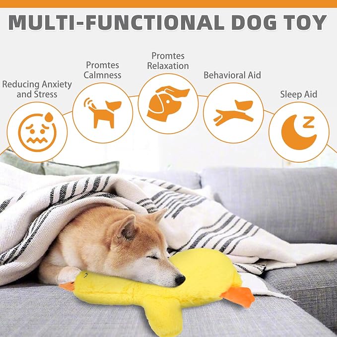 KOOLTAIL Calming Duck Toy for Dogs, Dog Heartbeat Stuffed Toy for Anxiety Relief, Plush Snuggle Toy for Puppy Calming Behavioral Training Sleep Aid Comfort for Small Medium Dog Pet Companion Pillow