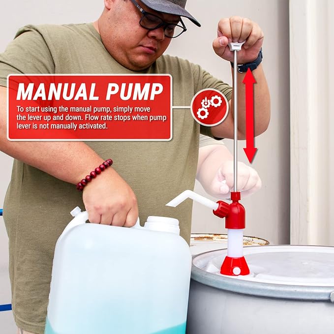 TERAPUMP Drum Barrel Pump for Mild Acids, DEF, Chemical and Biodiesel, Lift Action Manual Pump (14oz / Stroke) Adjustable Height, Fits 15-55 Gallon Barrel Drum