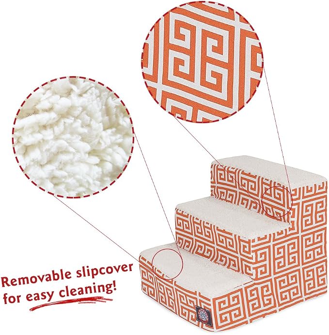Majestic Pet 3 Step Portable Dog Stairs for Small Dogs to get on Bed Supports 25 lbs or Less – Dog Steps for High Bed with Machine Washable Cover – Pet Stairs for Cats Towers Orange