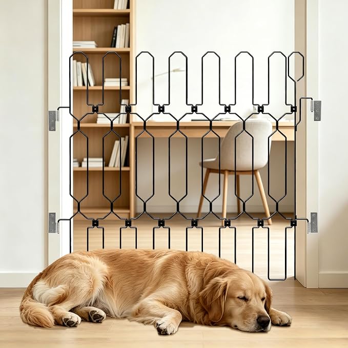 Retractable Dog Gate for Front Door, Bite-Proof Metal Pet Dog Barrier, Foldable Space-Saving Wall-Mounted for Front Door & Rv, Easy Install Dog Gate, Indoor/Outdoor (W: 35.5in H: 31in)