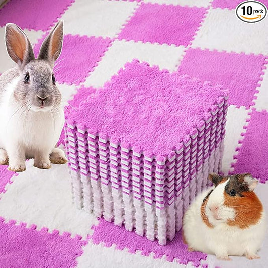 10Pcs 11” x 11” Guinea Pig Pads Washable, Reusable Guinea Pig Fleece Cage Liners, Soft Warm Rabbit Sleep Mat Blanket Bed (Purple)