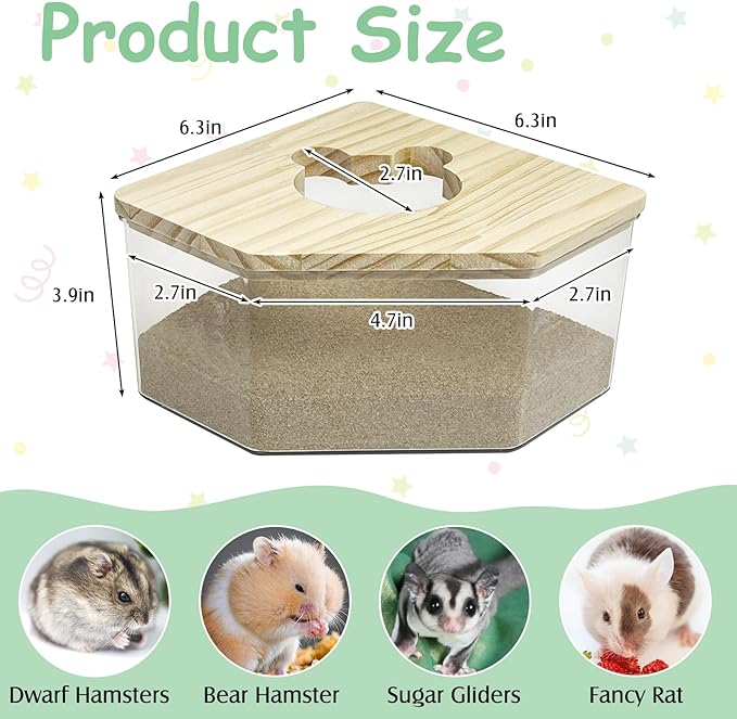 kathson Hamster Wood Ledge Platform Chewing Toys Chinchilla Cage Accessories Guinea Pig Teeth Grinding Lava Blocks Hamster Sand Bath Box Transparent Acrylic Small Animals Shower Bathtub
