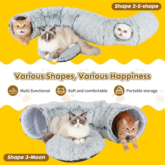 Cat Tunnels for Indoor Cat, Soft Plush Dount Kitty Cave with Peekaboo Hideaway, Under Christmas Tree Cat Toys for Kittens, Rabbits & Ferrets