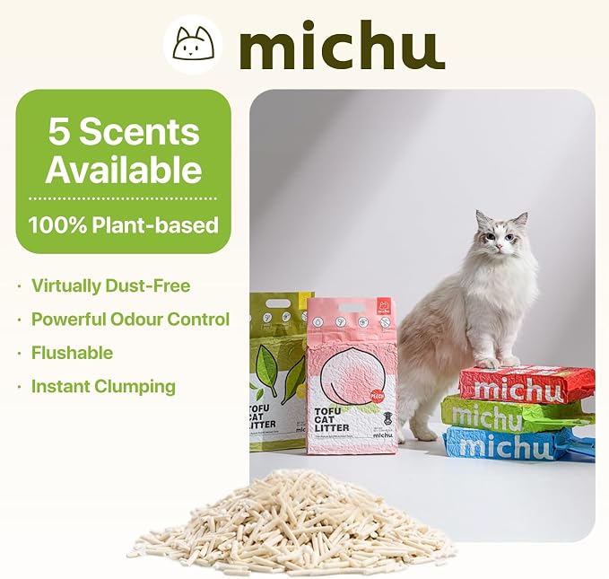 Michu Tofu Cat Litter Natural Clumping Tofu Cat Litter, Fast Clumping and Easily Scoop-able 5.5lb/88oz 5 Scents - Original, 12 Pack