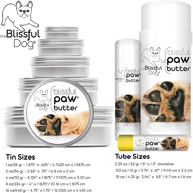 The Blissful Dog Paw Butter, Moisturizer for Dry Paw Pads, Softens and Protects a Rough Paw in Winter, Versatile, Lick-Safe Dog Paw Pad Balm 0.15 oz.