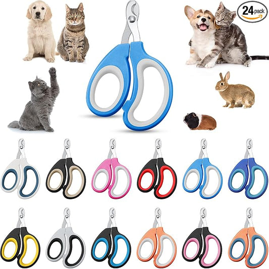Therwen 24 Pcs Cat Nail Clipper Bulk Cat Nail Trimmer Kitten Claw Clippers Pet Nails Cutter Claw Care for Cats Kittens Bunny Puppy Rabbit Gatos Sharp Safer (Moon-Shaped,Multiple Colors)