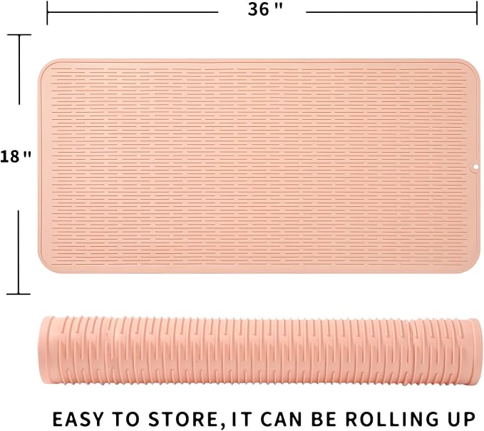 MicoYang Silicone Dish Drying Mat for Multiple Usage,Easy clean,Eco-friendly,Heat-resistant Silicone Mat for Kitchen Counter or Sink,Refrigerator or Drawer Liner Pink 5XL 36inches x 18inches