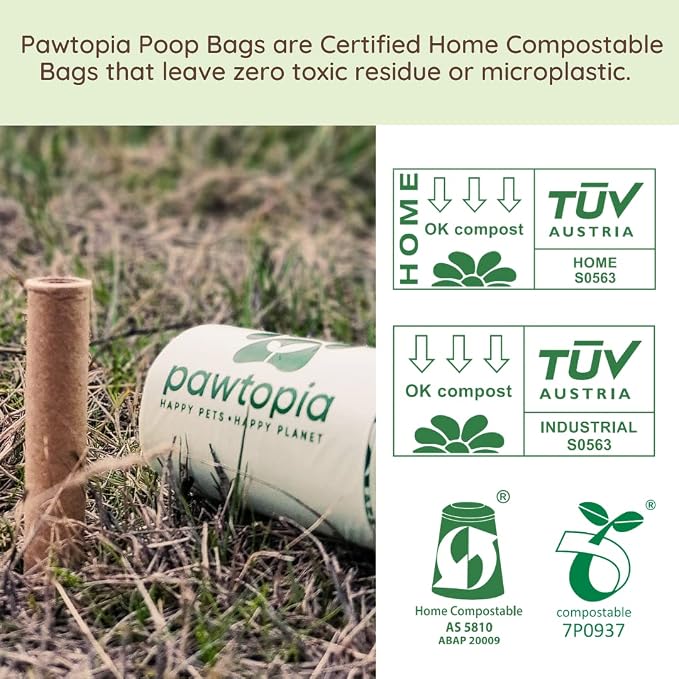 Pawtria Certified Home Compostable Dog Poop Bags (240), Poop Bags for Dogs, Cat Litter, Vegetable Starches, Dog Waste Bags, Leakproof, Easy to Open, Give Back
