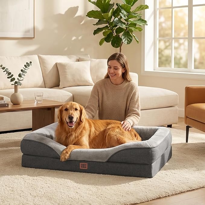 EHEYCIGA Orthopedic XL Dog Bed for Large Sized Dog, 48x35 Inch Extra Large Memory Foam Dog Couch Bed with Sides, Waterproof Liner & Washable Removable Cover, Bolster Pet Sofa, Grey