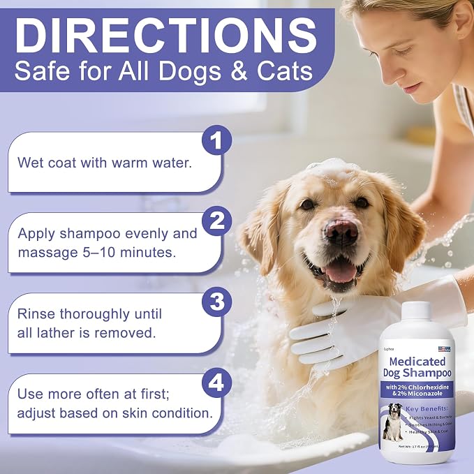 Medicated Dog Shampoo with 2% Miconazole & 2% Chlorhexidine – Relief for Itchy, Odor & Redness – Gentle Vet-Grade Formula for Healthy Skin & Coat - 17 oz