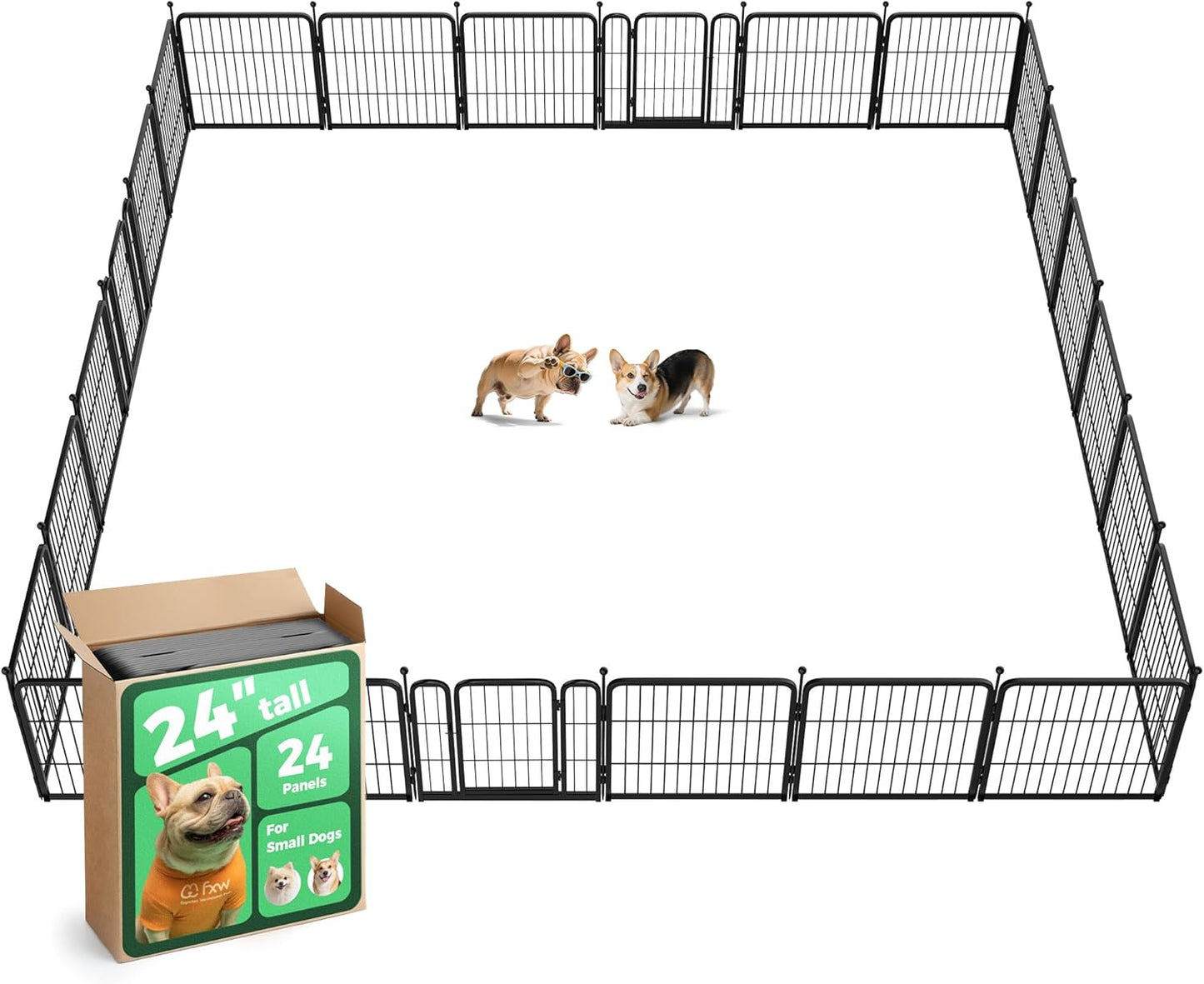 FXW Rollick Unleashed Dog Playpen for Indoor, Yard, RV Camping, 24 inch 24 Panels for Small and Puppy Dogs, Black│Patented