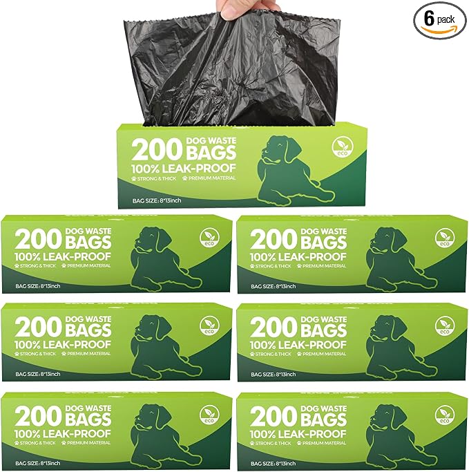 Sherr 6 Boxed Rolls 1200 Counts Dog Poop Bags Bulk Leak Proof Dog Doggy Poop Pet Waste Bags for Puppy Pets Outdoor Walking and Travel