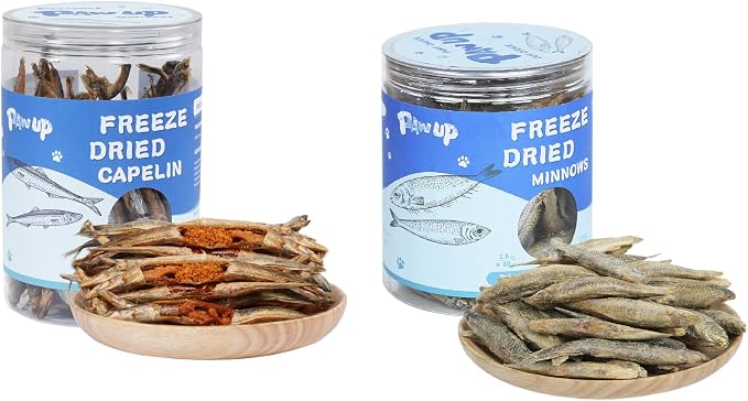 PAWUP Freeze Dried Capelin & Minnows Dogs Treats – Raw Single Ingredient Dog Fish Snacks, Rich in Omega-3 for Skin & Coat Health, Grain Free, 3.5oz