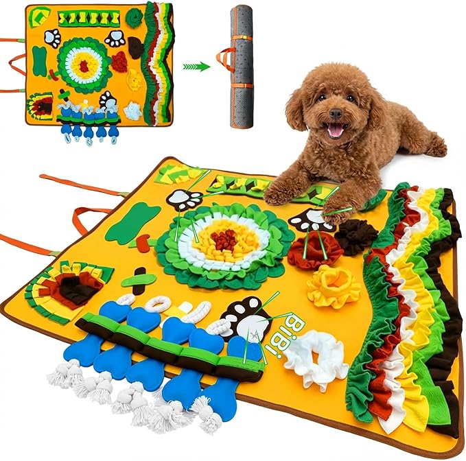 Snuffle Mat for Dogs Breed - Interactive Dog Toys for Boredom - Sniff mat - Mental Stimulation - Enrichment Toys- Slow Feed- Washable & Foldable (Yellow, X Large)
