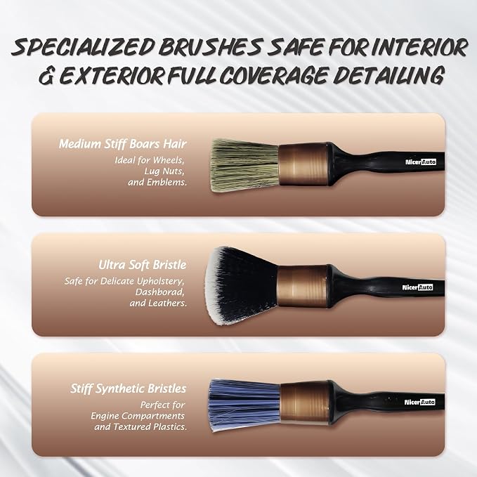 11PCS Professional Car Detailing Brush Set, Boars Hair & Ultra Soft Auto Detailing Brushes for Car Interior Exterior Cleaning, No Scratch Detail Brush Kit for Wheels Leather Air Vents, Gold