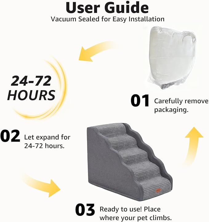 Woochpet Side Armrest Dog Stairs for High Beds Up to 26-30", 5-Step Pet Ramp with Weighted Base Plate, Washable Cover, Gentle Slope Steps, Bed & Couch Ladder for Small Medium Dogs & Senior Cat