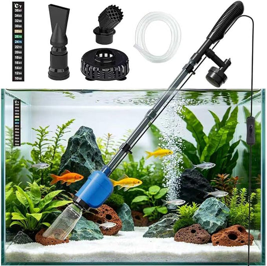 6-in-1 Electric Aquarium Gravel Cleaner, 530GPH Fish Tank Vacuum Cleaner with Water Changer, Sand Washer, Debris Remover & Circulation Pump, Quiet 32W Pump