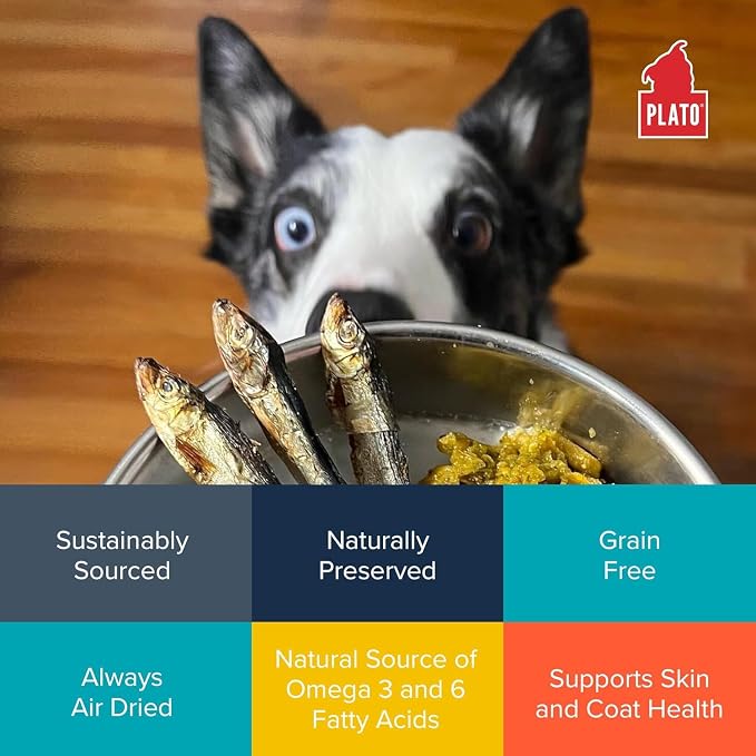 PLATO Pet Treats Fish Dog Treats - Air-Dried, Single Ingredient Pet Treat - Omega 3 & 6 Fatty Acids to Support Skin and Coat - 100% Whole Fish - Wild Caught Baltic Sprat - 7.5 oz - 2 Pack