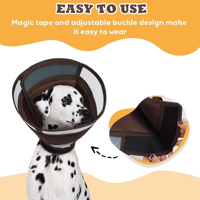 Dog Cone for Dogs After Surgery,Foldable Dog's Cone Collar,Adjustable E Collar Alternative to Stop Licking,Pet Cones for Dog & Cats,Doggy Surgery Collar,Dogs Recovery Collars & Cones,Brown,S