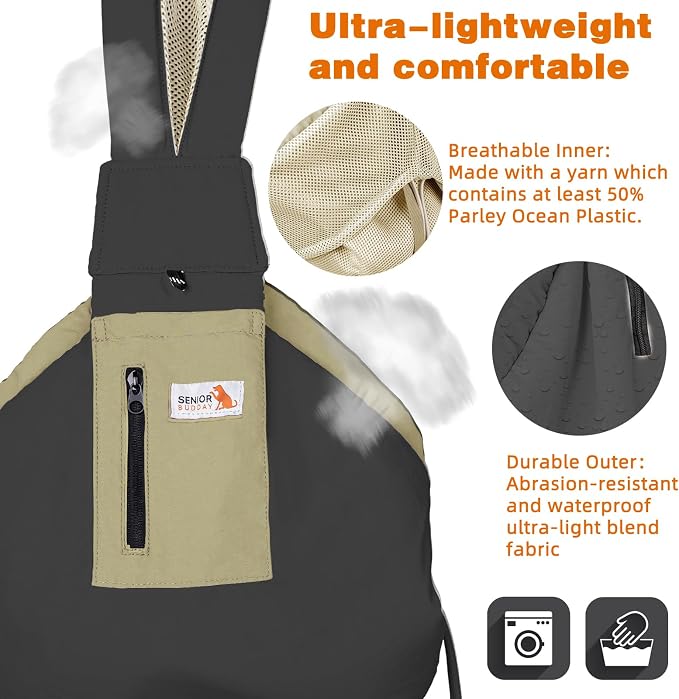 Dog Carrier Sling,Dog Carriers for Small Dogs & Cats Under 20 lbs,Puppy Carrying Backpack Pet Purse with Pockets,Adjustable Shoulder Strap,Hands Free for Travel (Black)