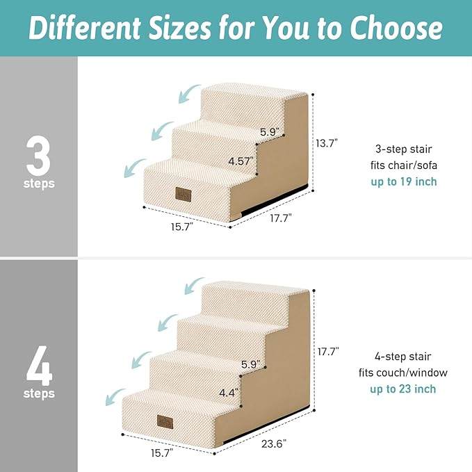 COZY KISS Dog Stairs for Small Dogs, 4 Tier Pet Stairs for Couch and Beds, 17.7" H Non-Slip Dog Steps for Old Cats, Puppy, Small Medium Dogs, 15.7x23.6x17.7 inch, Beige