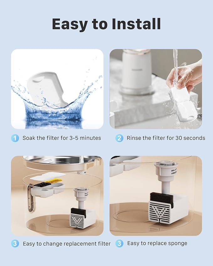 KOOGMOON Cat Water Fountain Filters: 6 Filters + 6 Sponges Cat Fountain Replacement Filters for Cat Fountain with Activated Carbon Filter and Ultra-fine Fiber