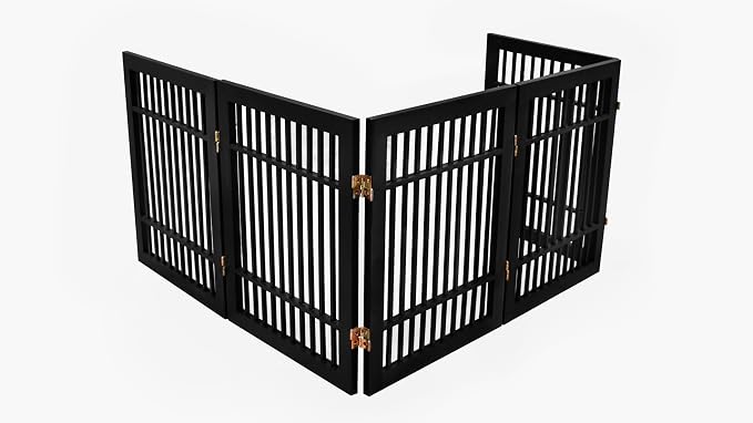 Urnporium Pet Dog Gate Freestanding, Strong Durable Folding Wooden Fence, Portable Acacia Hardwood Safety Barrier for Indoor & Outdoor Use (Black Pet Gate, 5 Panel 24" Tall)