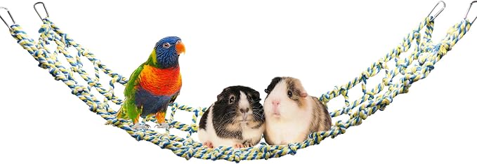 Colorful Bird Rope Net, Rat Climbing Ladder Bridge Toy, Hanging Pet Hammock, Cage Accessories for Small Animals Hamster Parakeets Cockatiels Guinea Pig Chinchilla Ferret - 31 × 7.5 Inch