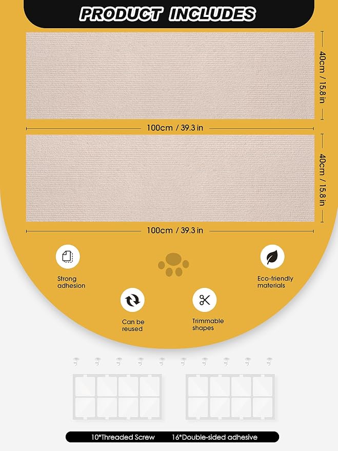2PCS 39.4"x15.8" Cat Scratch Furniture Protector - Beige | Less claw damage, easier scratch-zone setup, worn post refresh, cleaner couch corners, softer look for cat homes