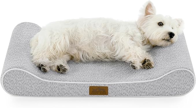 COZY KISS Orthopedic Dog Bed for Small Dogs up to 35 lbs - Removable Cover with Waterproof Lining & Non-Skid Bottom, Cotton-Polyester Blend Boat-Shaped Lounger Mattress, S(30x20x5in), Light Gray