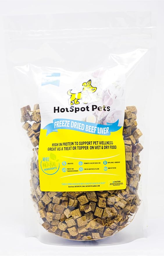 hotspot pets Freeze Dried Beef Liver Treats for Cats & Dogs - 1LB Big Bag 300+ Pcs - Made in USA, Single Ingredient, All Natural Grain-Free Beef Liver - Perfect for Training, Topper or Reward Snack