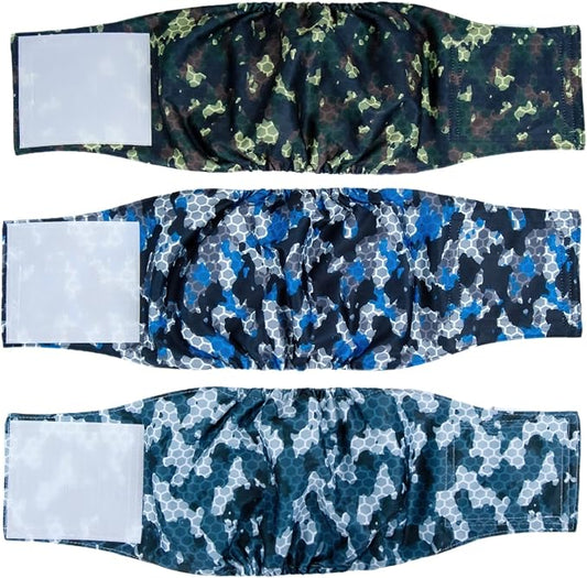 Pet Soft Dog Belly Band - 3 Packs Reusable Dog Diapers Male Dog Diapers Belly Wraps - Washable Dog Belly Bands for Male Dogs (Army, L)