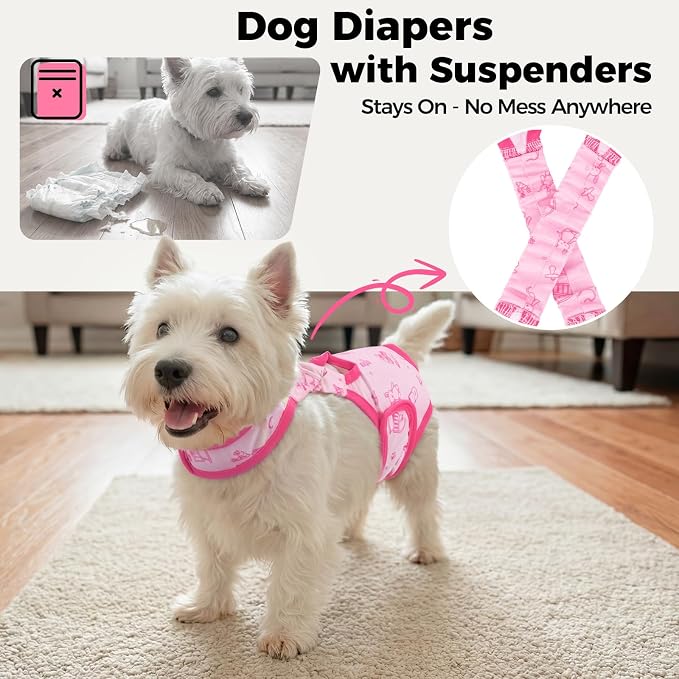 Lelepet Dog Diapers Female,Washable Reusable Dog in Heat Diaper,Leakproof Doggie Diapers for Female Dogs with Suspenders,Adjustable & Absorbent Pet Sanitary Pants for Period,Incontinence & Training