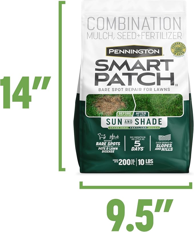 Pennington Smart Patch Grass Seeds for Lawn, Sun and Shade Lawn Grass Repair Mix, 10 LB