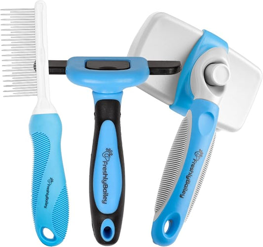 Freshly Bailey Deshedding Tool for Short Hair - Self Cleaning Slicker Brush - Pet Comb for Cats and Dogs