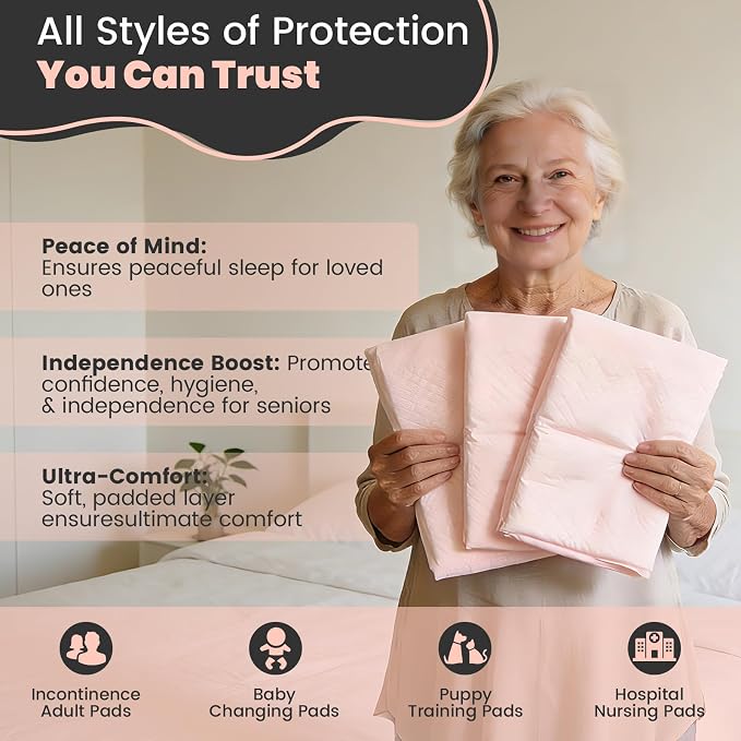 MKISS Bed Pads with Adhesive Strip 30"x36", 50 Count, Thick Absorbent Incontinence Adults Underpads Disposable, Leakproof Pee Pads, Extra Large Pet Training Pads