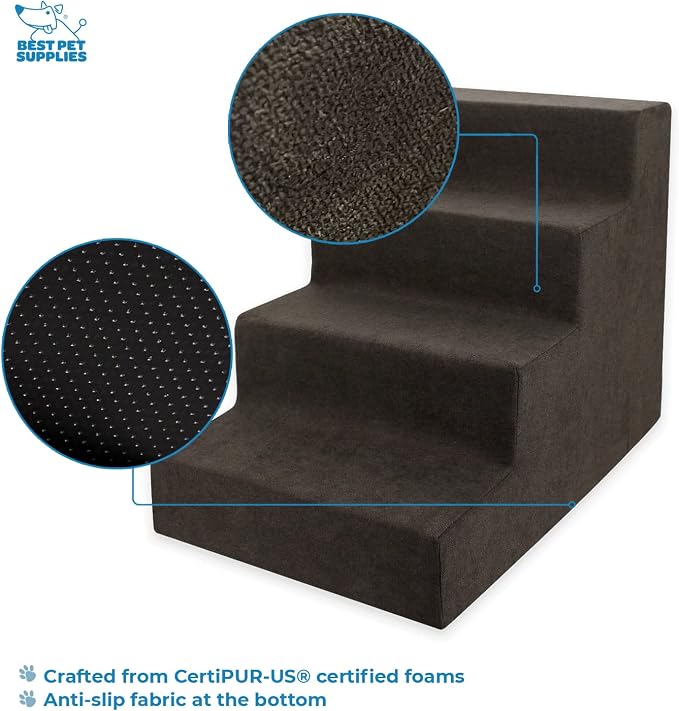 Best Pet Supplies Dog Stairs & Steps - Foam Steps for Small Dogs & Cats, Non-Slip Indoor Balanced Pet Step Support, Dog Ramp, No Assembly, Dark Brown, 4-Step (18-inch Height)