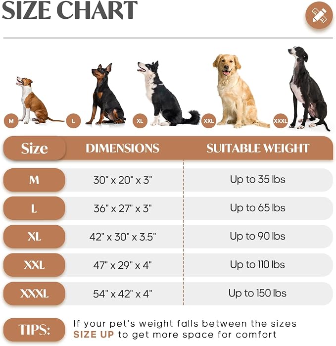 KHONSU PET Dog Bed Mat Plush 3.5in Orthopedic Pad for Large Dogs up to 90 lbs Waterproof Removable Cover Machine Washable for Extra Large Dogs