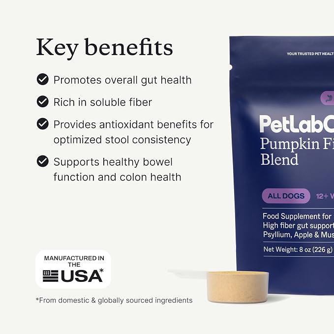 PetLab Co. Pumpkin Fiber for Dogs – Dog Probiotics Powder – High Fiber Supplement with Apple, Psyllium & Mushrooms – Supports Digestion, Gut Health & Regular Bowel Movements – 30 Scoops