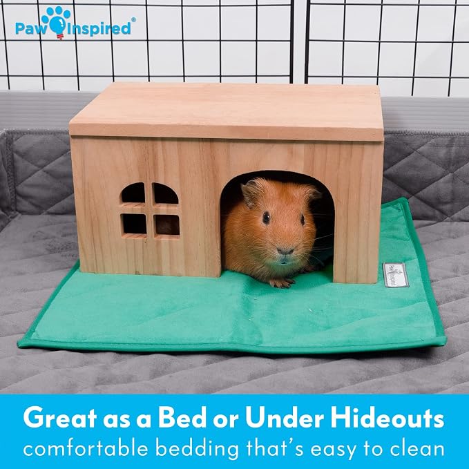 Paw Inspired Guinea Pig Cage Liner Pads | Washable Fleece Bedding, Waterproof Bottom | Super Absorbent Pee Pad or Pet Bed Mat for Piggies, Ferrets, Rabbits, Hamsters, Small Animals (12x12, Light Gray)