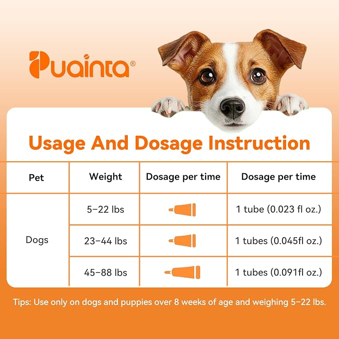 Puainta Addcool Plus Flea and Tick Prevention for Small Dogs & Puppies, Professional Topical Treatment, 3 Monthly Doses, Fast-Acting Waterproof Dog Flea Drops (5-22 lbs)
