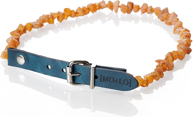 Natural Raw Baltic Amber Collar - for Dogs and Cats - Nautical Blue - 100% Authentic, (XL / 20"-22")