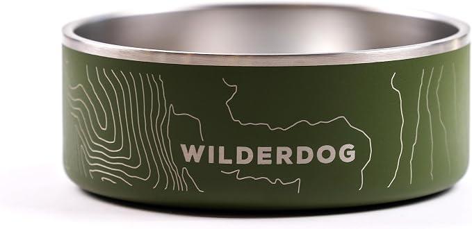 Widlerdog Stainless Steel Dog Bowl with Extra Durable Kitchen-Grade BPA-Free Stainless Steel with Non-Slip Rubber Ringed Bottom (Olive, 32 oz)
